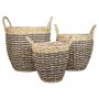 Sea grass basket LESTAL, 3 pieces, with handle, beige-black, 9"-12"/22-30cm, Ø9"-12"/22-30cm