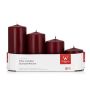 Advent candles JENARO, 4 pieces, graduated, bordeaux, 6cm, 8cm, 10cm, 12cm, Ø5cm - Made in Germany