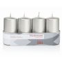 Advent candles JENARO, 4 pieces, silver, 10cm, Ø5cm, 23h - Made in Germany