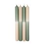 Dip Dye dinner candles LISSITA, 4 pieces, reseda-cream, 10"/25cm, Ø 0.9"/2,3cm, 11h