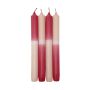 Dip Dye dinner candles LISSITA, 4 pieces, raspberry-cream, 10"/25cm, Ø 0.9"/2,3cm, 11h