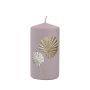 Pillar candle LLUVIA with palm frond motif, mauve, 5"/13cm, Ø 2.8"/7cm, 52h