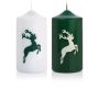 Motif candle / Christmas candle DALDI, deer motif, set of 2, dark green, 5.9"/15cm, Ø 3.1"/8cm, 69h - Made in Germany
