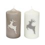 Motif candle / Christmas candle DALDI, deer motif, set of 2, beige, 5.9"/15cm, Ø 3.1"/8cm, 69h - Made in Germany