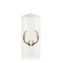 Trend candle / Motif candle WALDI, deer antler-decal picture, white, 6"/15cm, Ø2.8"/7cm, 52h - Made in Germany
