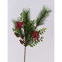 Artificial branch FREDEGONDA, pine, rowan berries, cones, red-green, 26"/65cm