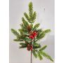 Artificial branch VARDALIA, fir, berries, cones, red-green, 30"/75cm
