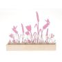 Decorative tray made of wood HIFTU with 6 glass bottles, zinc flowers, pink, 14"x2.4"x11"/35x6x28,5cm
