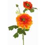 Artificial ranunculus SAGARA, orange-green, 18"/45cm, Ø2"-3.5"/5-9cm