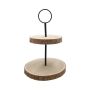 Etagere made of paulownia wood JESSALYN, 2-tiered, natural, 15"/38cm, Ø13"/33cm