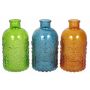 Glass bottles URSULA with pattern, 3 glasses, coloured, 4.9"/12,5cm, Ø2.6"/6,5cm