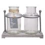 Glass bottles LORRIE with wooden stand, 2 glasses, clear, 8"x4"x5.7"/19,5x10x14,5cm