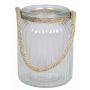 Lantern made of glass ADANNA with handle, vertical stripes, clear, 5.7"/14,5cm, Ø4.3"/11cm