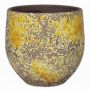 Rustic ceramic pot TSCHIL, colour gradient, ochre yellow-brown, 11"/28cm, Ø11"/28cm