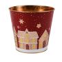 Zinc plant pot MAVETA with gingerbread house motif, dark red-copper, 7.1"/18cm, Ø8"/20.5cm