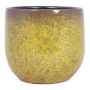 Vintage plant pot ELYAR, ceramic, speckled, ochre yellow-brown, 6,5"/17cm, Ø7,5"/19cm