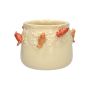 Ceramic flower pot BIRDIE, with 3D birds, beige-red-orange, 4.3"/11cm, Ø5.3"/13,5cm