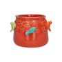 Ceramic flower pot BIRDIE, with 3D birds, red-blue-green-orange, 4.3"/11cm, Ø5.3"/13,5cm