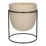 DIMITRIOS ceramic plant pot with metal stand, beige-matt-black, 13 cm, Ø 10.8 cm
