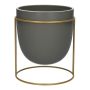 DIMITRIOS ceramic plant pot with metal stand, grey-matt-gold, 13 cm, Ø 10.8 cm