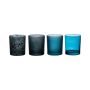 Tealight holder LYLA made of glass, 4 pieces, turquoise-blue, 3.5"/9cm, Ø3.1"/8cm
