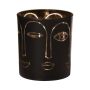 Glass tealight holder LEOLINE with faces, black-gold, 3.1"/8cm, Ø2.8"/7cm