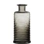 Glass decor bottle STUART with grooves, grey-clear, 8"/21,5cm, Ø3.7"/9,5cm