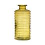 Glass decor bottle STUART with grooves, yellow-clear, 8"/21,5cm, Ø3.7"/9,5cm