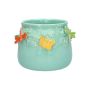 Ceramic planter KIMANA, 3D butterflies dragonflies, blue-orange-yellow-green, 4.3"/11cm, Ø5.3"/13,5cm
