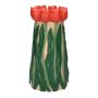 Decorative vase LIMEA made of dolomite, 3D tulips, beige-red-green, 10"/24,5cm, Ø4.9"/12,5cm