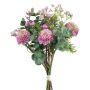 Artificial pompon dahlia and eucalyptus bouquet ZORCA, berries, fuchsia-purple, 12"/30cm