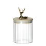 LEOPOLDO storage jar with wooden lid, deer-shaped handle, clear, 10.5 cm, Ø 9 cm
