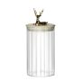 LEOPOLDO storage jar with wooden lid, deer-shaped handle, clear, 15.5 cm, Ø 9 cm