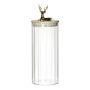 LEOPOLDO storage jar with wooden lid, deer-shaped handle, clear, 20.5 cm, Ø 9 cm