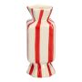 Square single flower vase in the shape of a sweet AMIEL made of ceramic, with vertical stripes, red-white, 4"x4"x10"/10x10x25cm