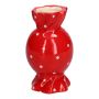 Bulbous single flower vase in the shape of a sweet AMIEL made of ceramic, with polka dots, red-white, 6"/15cm, Ø3.3"/8,5cm
