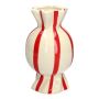 Bulbous single flower vase in the shape of a sweet AMIEL made of ceramic, with vertical stripes, red-white, 10"/24,7cm, Ø5.5"/14cm