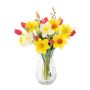 Decorative spring bouquet MANULA, narcissus, yellow-fuchsia-white, 16"/40 cm, Ø 12"/30 cm