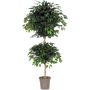 Artificial weeping fig with 2 balls LARENATA, real stem, green, 5ft/150cm - Made in Italy