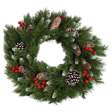 MARLIES decorative fir wreath, snow-effect, with fruit, Ø30cm