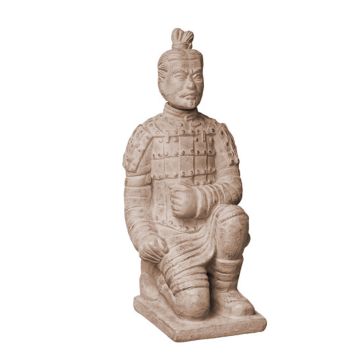 LILORA terracotta garden figurine of a samurai warrior, kneeling, handmade, patinated, beige, 22x20x48cm