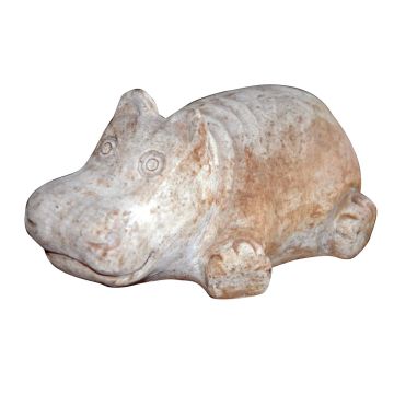 AURISA terracotta hippopotamus figurine, lying down, handmade, patinated, beige, 19x13x9cm