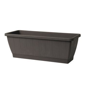 Balcony flower box OPHIRA made of recycled plastic, water reservoir, coaster, anthracite, 15"x8"x7"/39x19,5x17,5cm