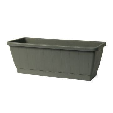 Balcony flower box OPHIRA made of recycled plastic, water reservoir, coaster, sage green, 31"x8"x7"/79,5x19,5x17,5cm