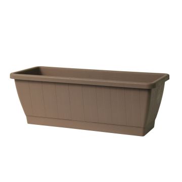 Balcony flower box OPHIRA made of recycled plastic, water reservoir, coaster, taupe, 23"x8"x7"/59,5x19,5x17,5cm