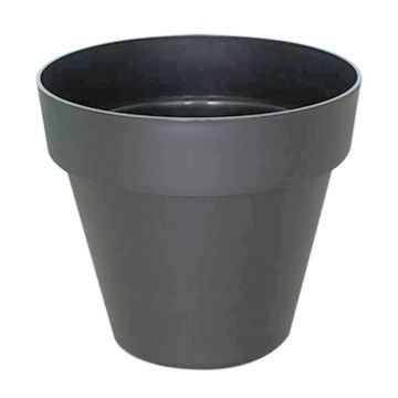 Round plant pot VINAYA made of plastic, with holes, anthracite, 11"/27cm, Ø12"/30cm