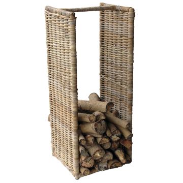 LUMIRA rattan firewood basket, brown-grey, 42x36x100cm