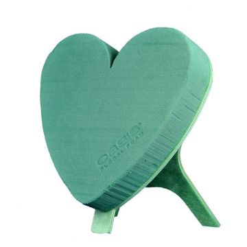 OASIS® Wet florist sponge Heart, wedding decoration, Bioline wooden base, wooden stand, green, 9"x8"x2.4"/23x21x6cm