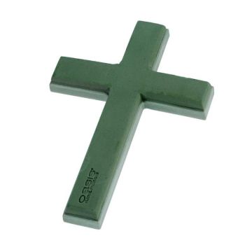 OASIS® Wet florist sponge Cross, funeral floristry, ECObase rigid foam bottom, wooden sticks, green, 18"x12"x1.8"/46x31x4,5cm