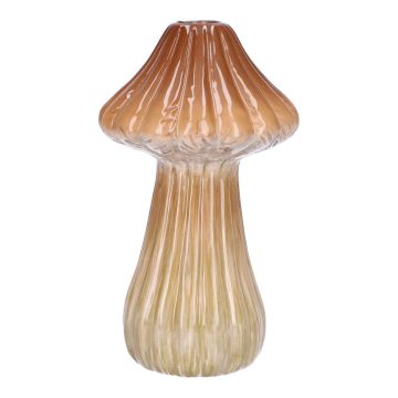 Ceramic flower vase RATBURGA, mushroom shape, grooves, brown-beige, 16cm, Ø9cm